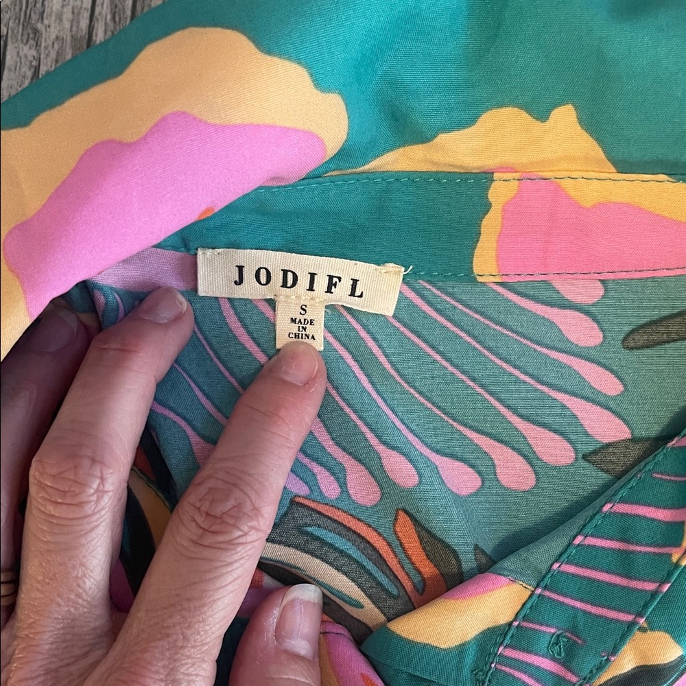 JODIFL Teal Tropical Floral Midi Dress with Pink & Yellow Accents - Picture 3 of 4